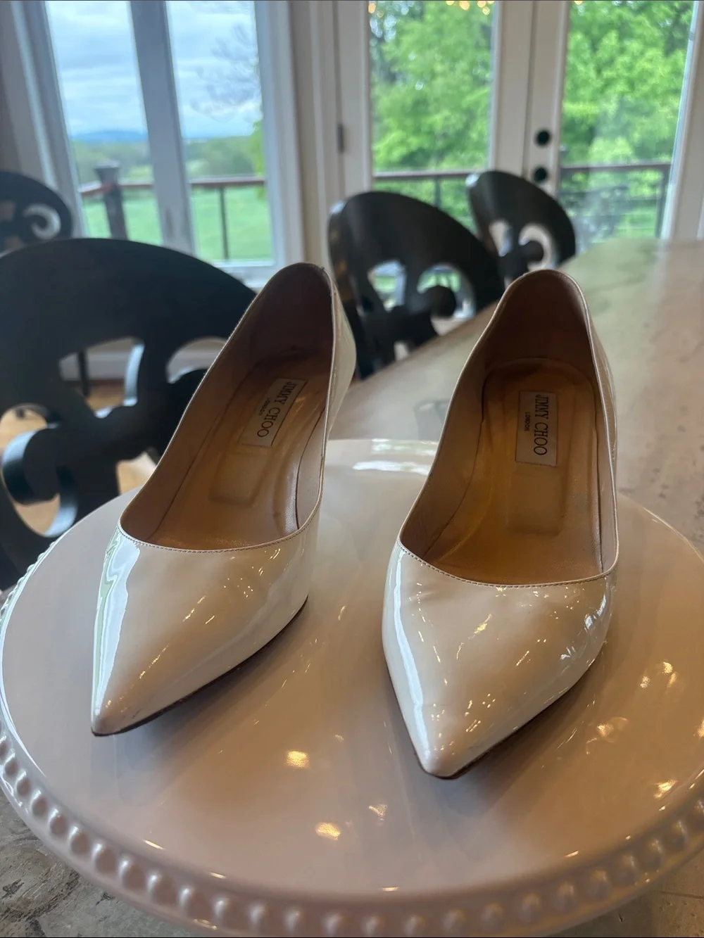 Jimmy Choo White Patent Leather Pointed-Toe Kitten Heels